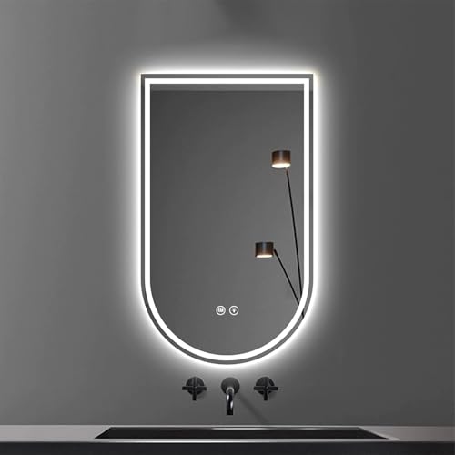 Zhoudong 80×130cm LED Intelligent Badspiegel, Dimmbar Beschlagfrei Kosmetikspiegel mit Touch-Schalter, 3 Lichtfarbe, 60×120cm Bogen Wandspiegel Explosionsschutz(Upside down,24x48in) von Zhoudong