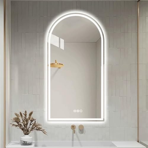 Zhoudong 90/100cm Mode Intelligent Badspiegel mit Beleuchtung, LED Dimmbar 3 Lichtfarbe Schminkspiegel, 130cm Groß Bogen Ganzkörperspiegel, Antibeschlag(40x70cm/16x28in) von Zhoudong