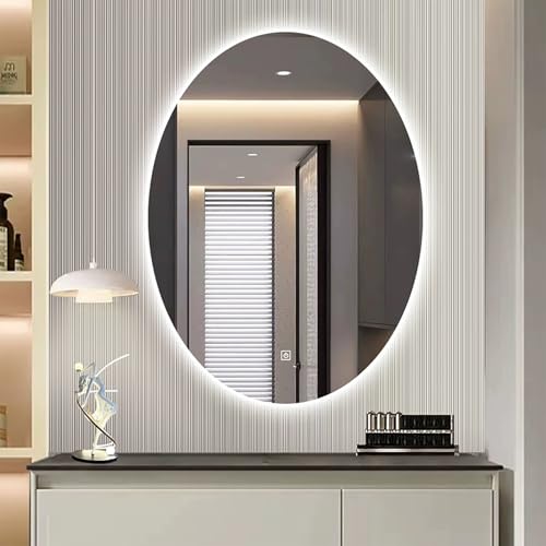 Zhoudong 90cm LED Badspiegel Oval 3 Lichtfarbe Dimmbar Beleuchtung Kosmetikspiegel 60/70cm Mode Rahmenloser Wandmontage Dekospiegel Antibeschlag(16x24in) von Zhoudong