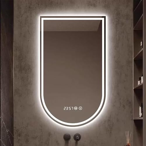 Zhoudong 90cm Rahmenloser LED Spiegel mit Beleuchtung 3 Lichtfarbe Dimmbar Badezimmerspiegel 120cm Modern Bogen Wandmontage Eingangspiegel mit Beschlagfrei(Upside down,50 * 90cm) von Zhoudong