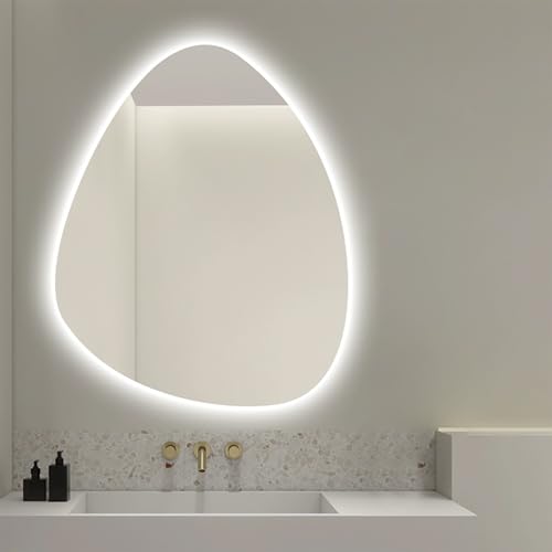 Zhoudong Antibeschlag Dekospiegel mit Beleuchtung 80/90cm Unregelmäßiger LED Badezimmerspiegel, Intelligent 3 Lichtfarbe Wandspiegel mit Hinterleuchteten(120x75cm) von Zhoudong