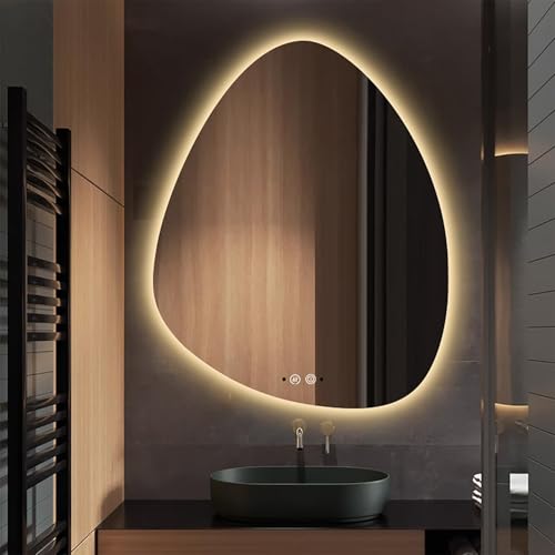 Zhoudong Asymmetrischer LED Badspiegel 80cm 3 Lichtfarbe Dimmbar Beleuchteter Wandspiegel 100cm Unregelmäßiger Antibeschlag Spiegel mit Touch-Schalter(40x60cm(16"x24")) von Zhoudong