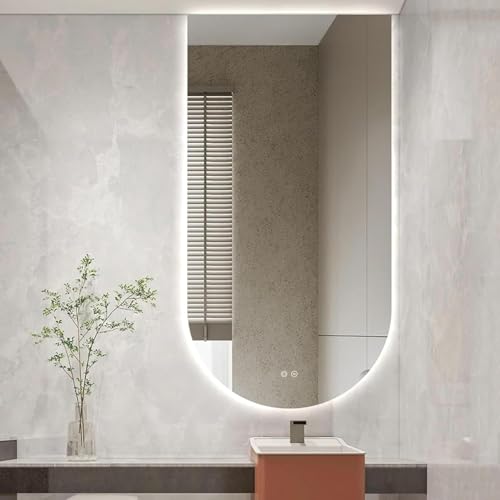 Zhoudong Badezimmer Wandspiegel 70-130cm Rahmenlos Schminkspiegel Bogen Badspiegel mit Beleuchtung Dimmbar Beschlagfrei Ganzkörperspiegel mit Touch-Schalter(Cut up,50 * 80cm) von Zhoudong
