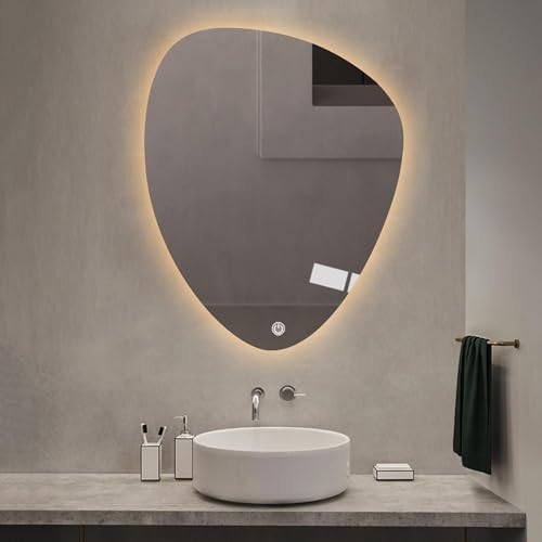 Zhoudong Beleuchtung 3 Lichtfarbe Dekorativer Spiegel, 90cm Unregelmäßiger Modern Wandspiegel mit Touch-Schalter, 75×120cm Antibeschlag Badspiegel(Inversion Hanging,32 * 24inch) von Zhoudong
