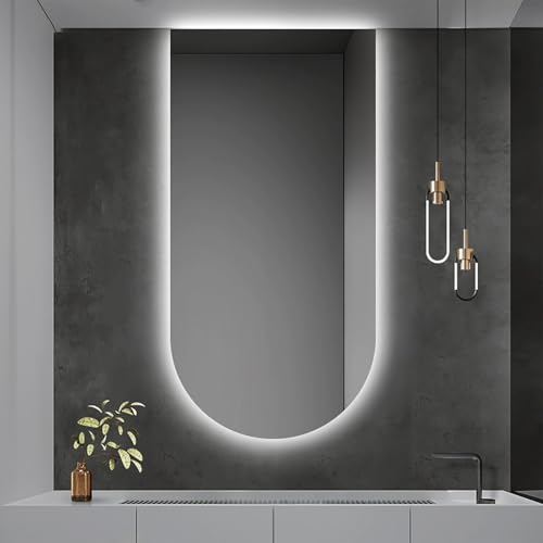 Zhoudong Beleuchtung Bad Dekospiegel 80cm, Bogen LED Kosmetikspiegel mit 3 Lichtfarbe Licht Dimmbar, 100cm Rahmenlos Wandspiegel, Anti-Beschlag, für Eingangshalle(60 * 100cm) von Zhoudong
