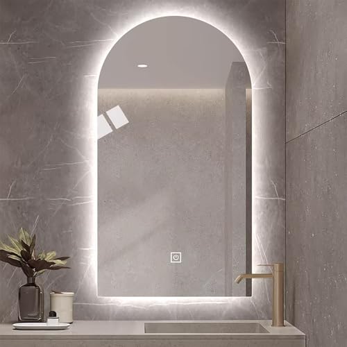 Zhoudong Bogen Badezimmerspiegel 90/100cm LED Beleuchtung Spiegel mit 3 Farben Dimmbar Hinterleuchteten Anti-Beschlag, HD Schminkspiegel Wanddekoration(Cut down,28"x40") von Zhoudong