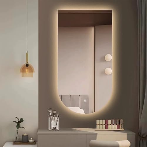 Zhoudong Bogen Badezimmerspiegel 90/100cm LED Beleuchtung Spiegel mit 3 Farben Dimmbar Hinterleuchteten Anti-Beschlag, HD Schminkspiegel Wanddekoration(Cut up,20"x32") von Zhoudong