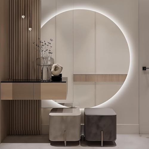 Zhoudong Halbrunder 3 Lichtfarbe Dimmbar Schminkspiegel mit Touchschalter, 70/80/90cm Moderner Rahmenlos Wandspiegel, Halbkreis Beschlagfrei Badspiegel(Left Cut,24x28inch) von Zhoudong