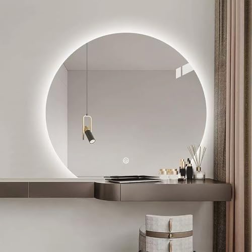 Zhoudong Halbrunder Dekorative Wandspiegel 80cm, Intelligent Rahmenlos Beschlagfrei Kosmetikspiegel 70cm, Halbkreis LED Badezimmer Spiegel mit 3 Farben Licht(Under Cut,28x32inch) von Zhoudong