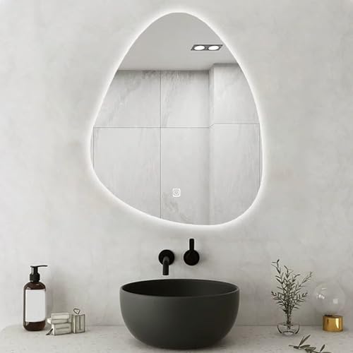 Zhoudong Intelligent Beschlagfrei Unregelmäßiger Badspiegel, Groß Wandmontage Schminkspiegel mit Beleuchtung Dimmbar, Asymmetrischer Spiegel mit Touch-Schalter(36inch/90cm) von Zhoudong