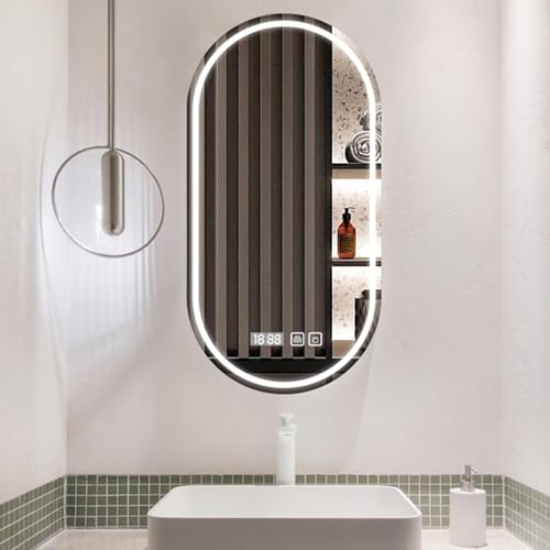 Zhoudong Intelligent Dimmbar Schminkspiegel 130cm Modern LED Oval Badspiegel mit Licht 3 Farben Rahmenlos Dekorative Wandspiegel Beschlagfrei Ganzkörperspiegel(Frontlight,50x80cm) von Zhoudong