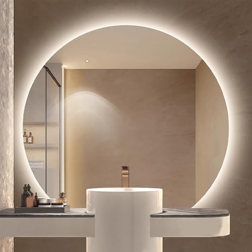 Zhoudong Intelligent Groß Halbrunder Badspiegel 90cm, Rahmenlos Dekorative Kosmetikspiegel mit Beschlagfrei, 3 Lichtfarbe Dimmbar Ganzkörperspiegel 80cm(Under Cut,70x80cm) von Zhoudong