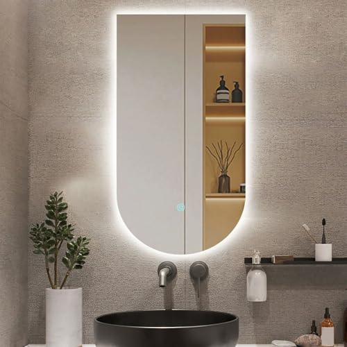 Zhoudong LED Rahmenlos Wandspiegel 70/80cm, Bogen Bad Spiegel mit Hinterleuchteten, 3 Farben Einstellbar Badspiegel, 100cm Antibeschlag Schminkspiegel(Upside down,80 * 130cm) von Zhoudong