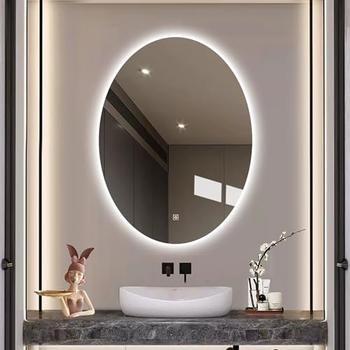 Zhoudong LED Spiegel 100cm Intelligent Beleuchteter Wandspiegel 80cm Oval Antibeschlag Schminkspiegel 3 Lichtfarbe Dimmbar Badspiegel mit Touch-Schalter(28"x36") von Zhoudong