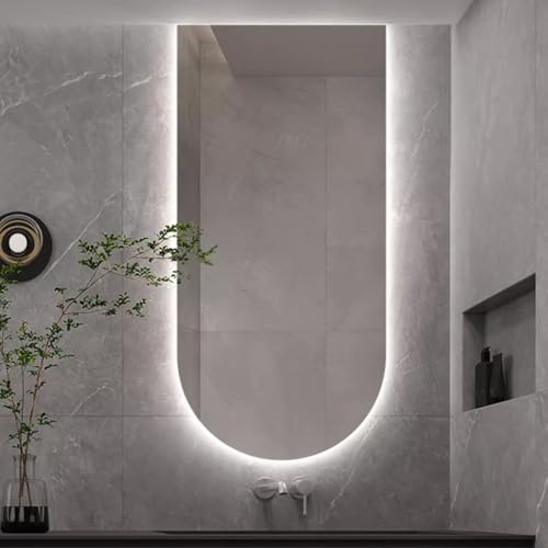 Zhoudong Modern Dimmbar LED Spiegel, 130cm Bogen Badezimmerspiegel, 100cm Wandmontage Beschlagfrei Lichtspiegel, 3 Farben Beleuchtung Hinterleuchteten(Upside down,60 * 120cm) von Zhoudong