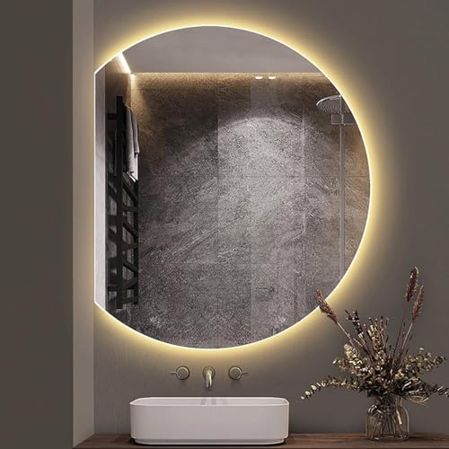 Zhoudong Modern Halbrund Wandspiegel 90/100cm, 3 Lichtfarbe Einstellbar Schminkspiegel, 80cm Beschlagfrei Beleuchteter Badspiegel, Explosionsschutz(Left Cut,70x80cm) von Zhoudong