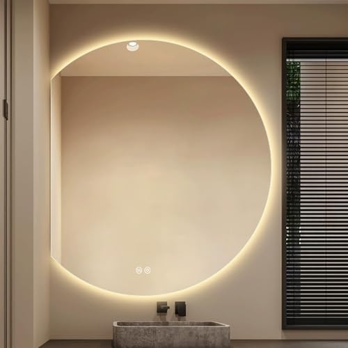 Zhoudong Modern Intelligent LED Spiegel mit Hinterleuchteten, Halbkreis 3 Lichtfarbe Badspiegel mit Licht Einstellbar, Antibeschlag Touch-Schalter Dekospiegel(Left Cut,28inch/70cm) von Zhoudong