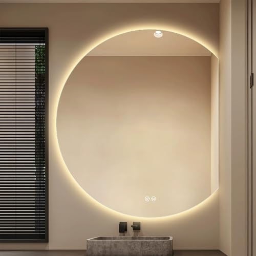 Zhoudong Modern Intelligent LED Spiegel mit Hinterleuchteten, Halbkreis 3 Lichtfarbe Badspiegel mit Licht Einstellbar, Antibeschlag Touch-Schalter Dekospiegel(Right Cut,40inch/100cm) von Zhoudong