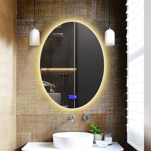Zhoudong Modern Schminkspiegel 60x80cm LED Dimmbar Wandspiegel mit Beleuchtung 3 Lichtfarbe 70x90cm Intelligent Oval Badspiegel Beschlagfrei Wasserdicht(Backlight,24 * 16inch) von Zhoudong