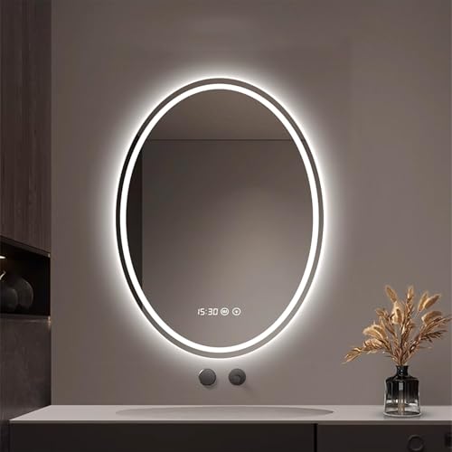 Zhoudong Modern Schminkspiegel 60x80cm LED Dimmbar Wandspiegel mit Beleuchtung 3 Lichtfarbe 70x90cm Intelligent Oval Badspiegel Beschlagfrei Wasserdicht(Frontlight,24 * 16inch) von Zhoudong