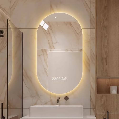 Zhoudong Rahmenlos Badspiegel Oval Beleuchtung 3 Lichtfarbe Kosmetikspiegel 120×60cm Intelligent LED Spiegel Beschlagfrei Wandspiegel Touch-Schalter(Backlight,120 * 60cm) von Zhoudong