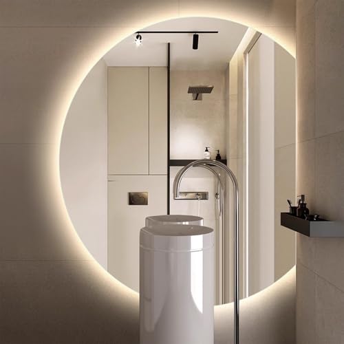 Zhoudong Spiegel 100cm Halbrunder LED Badspiegel mit Beleuchtung 80cm Wandmontage Dekorative Schminkspiegel Antibeschlag Dimmbar 70cm Halbmond Flurspiegel(Right Cut,28"x24") von Zhoudong