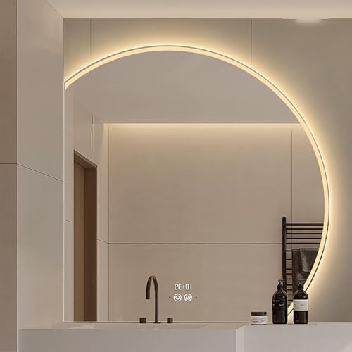 Zhoudong Unregelmäßiger LED Wandspiegel Dimmbar, Halbrunder Antibeschlag Badspiegel 80cm, Intelligent Dekorative Schminkspiegel mit 3 Farben Licht(Right,36in/90cm) von Zhoudong