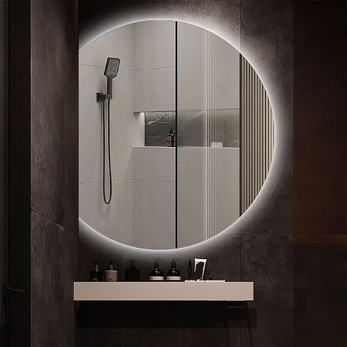 Zhoudong Wandmontage Halbrunder Ganzkörperspiegel, 70/80cm Asymmetrischer Intelligent LED Spiegel mit Licht Einstellbar, 90cm Beschlagfrei Touch-Schalter Badspiegel(Left Cut,100x90cm) von Zhoudong