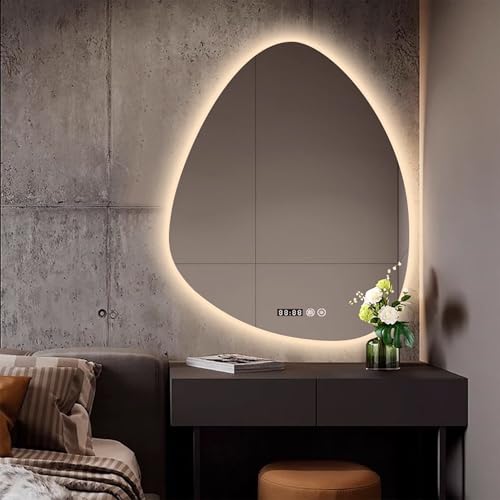 Zhoudong Wandspiegel mit LED Beleuchtung 90/100cm Asymmetrisch Modern Beschlagfrei Bad Spiegel, 3 Lichtfarbe Einstellbar Kosmetikspiegel mit Touch-Schalter(48 * 30in) von Zhoudong