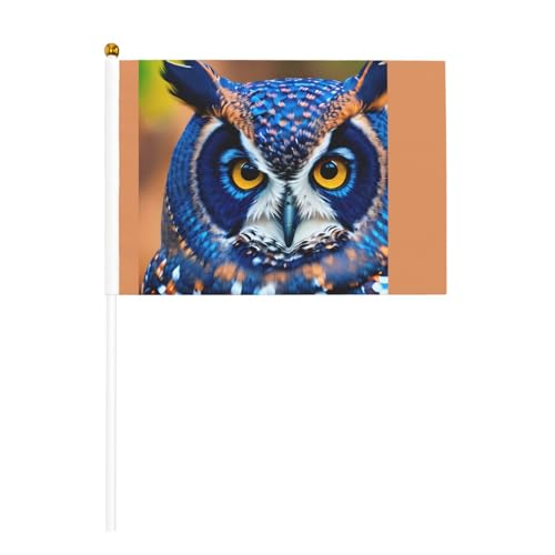 Blaue Eule 1 doppelseitige winkende Flaggen und Mini-Stick-Flaggen, geeignet für Party-Dekoration und Teamaktivitäten von Zhuanyun