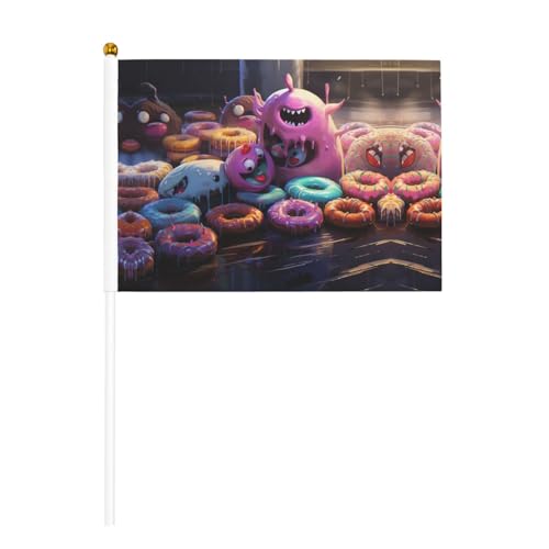 Donuts doppelseitige winkende Flaggen und Mini-Stick-Flaggen, geeignet für Party-Dekoration und Teamaktivitäten von Zhuanyun