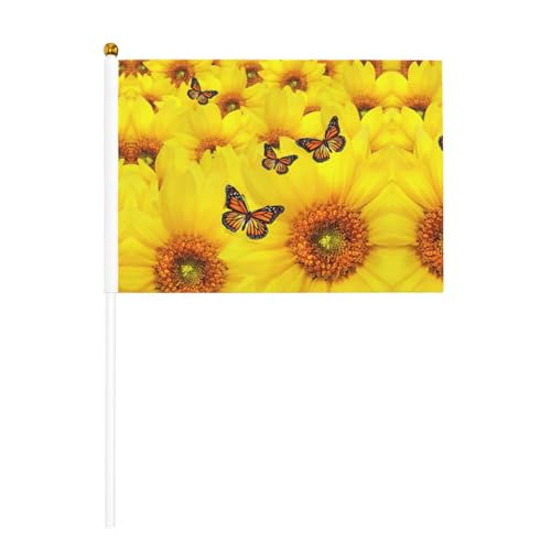 Gelbe Blumen, Schmetterlinge, doppelseitige winkende Flaggen und Mini-Stick-Flaggen, geeignet für Party-Dekoration und Teamaktivitäten von Zhuanyun