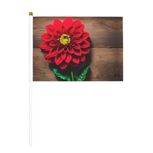 Holzbrett-Retro-Blume, rote Dahlie, doppelseitige winkende Flaggen und Mini-Stick-Flaggen, geeignet für Party-Dekoration und Teamaktivitäten von Zhuanyun