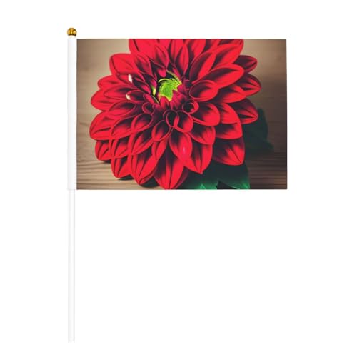 Holzbrett-Retro-Blume, rote Dahlie, doppelseitige winkende Flaggen und Mini-Stick-Flaggen, geeignet für Party-Dekoration und Teamaktivitäten von Zhuanyun