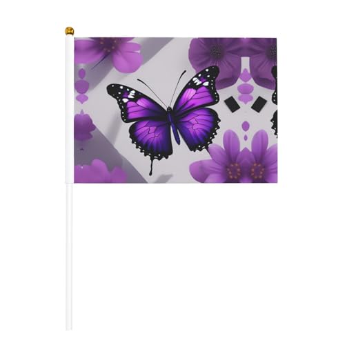 Lila Schmetterling und Blume 1 doppelseitige winkende Flaggen und Mini-Stick-Flaggen, geeignet für Party-Dekoration und Teamaktivitäten von Zhuanyun