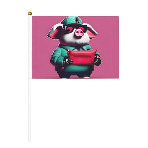 Piggy doppelseitige winkende Flaggen und Mini-Stick-Flaggen, geeignet für Party-Dekoration und Teamaktivitäten von Zhuanyun