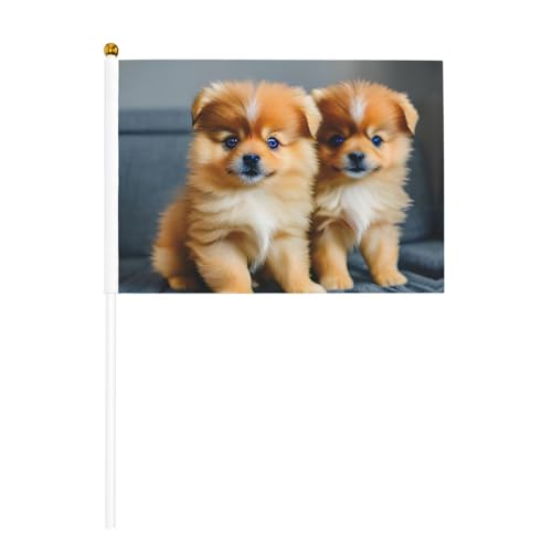 Pomeranians Puppies and Point doppelseitige winkende Flaggen und Mini-Stick-Flaggen, geeignet für Party-Dekoration und Teamaktivitäten von Zhuanyun
