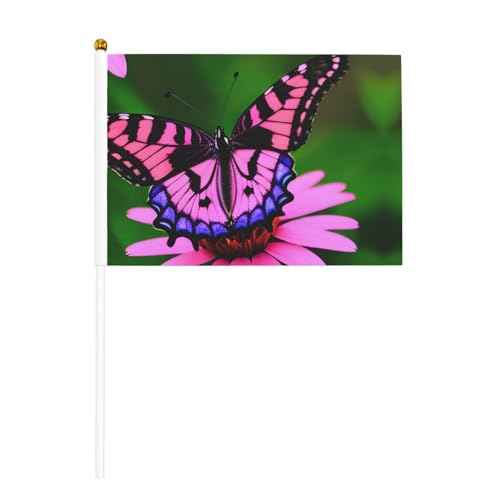 Rosa Blume lila Schmetterling doppelseitige winkende Flaggen und Mini-Stick-Flaggen, geeignet für Party-Dekoration und Teamaktivitäten von Zhuanyun