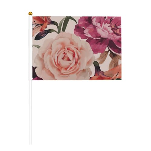 Rote Rose Blume doppelseitige winkende Flaggen und Mini-Stick-Flaggen, geeignet für Party-Dekoration und Teamaktivitäten von Zhuanyun