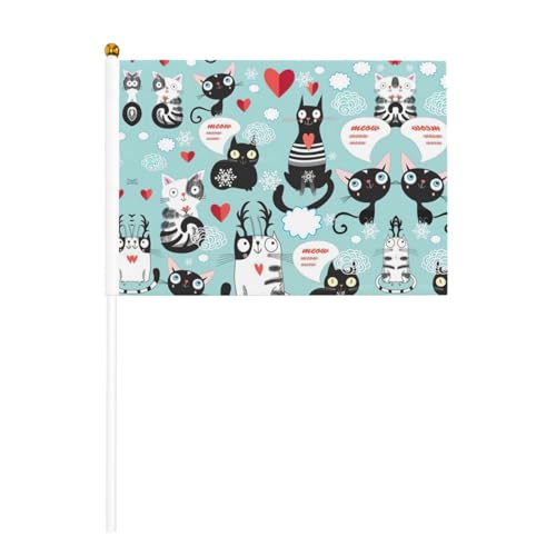 Schwarze und weiße Katzen, doppelseitige winkende Flaggen und Mini-Stick-Flaggen, geeignet für Party-Dekoration und Teamaktivitäten von Zhuanyun