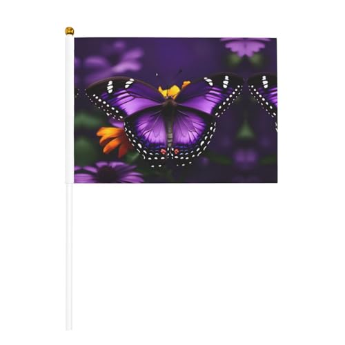 Violette Schmetterlinge und Blumen, doppelseitige winkende Flaggen und Mini-Stick-Flaggen, geeignet für Party-Dekoration und Teamaktivitäten von Zhuanyun