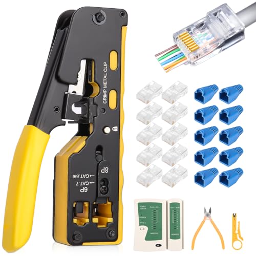 Crimpzange Set mit Netzwerktester Enthält Crimpzange, Abisolierzange, 50 Stecker und Netzwerktester. Perfekt für Cat5, Cat6, Cat7. Zuverlässig im Büro, Zuhause oder für Profis Gelb Crimpzange Set mit Netzwerktester Enthält Crimpzange, Abisolierzange, 50 Stecker und Netzwerktester. Perfekt für Cat5, Cat6, Cat7. Zuverlässig im Büro, Zuhause oder für Profis Gelb von Zhufas