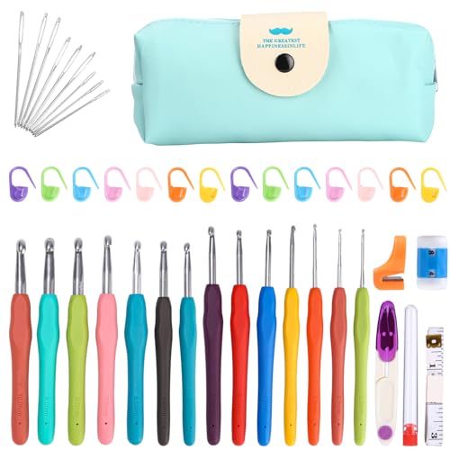 Häkelnadel Set 14 Stück Stricken Nadeln 2.0mm-10.0mm Kit Häkelnadel-Set Häkelset für Anfänge mit Aufbewahrungstasche Ergonomische Gummigriffe von Zhufas