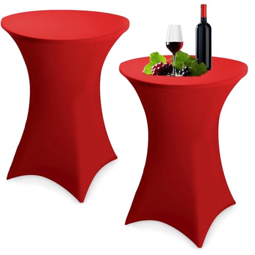 Zhufas 2 Stück Stehtisch Hussen, Spannbare Tischdecke für Stehtisch 80x110 cm, Stretch Stehtischhusse Set Waschbare Stehtischhussen, für Bar Geburtstagsfeier Party Hochzeit Bistrotische (Rot) von Zhufas