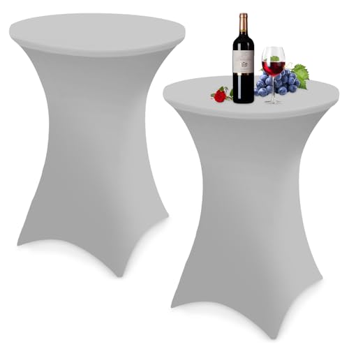 Zhufas 2 Stück Stretch Stehtischhusse, Ø80-85cm Hochwertige Tisch-Überzug Husse für Bistrotisch Stehtisch und Runde Stehtische, Elegante Stretch-Husse für Bar Geburtstagsfeier Party Hochzeit, Grau von Zhufas