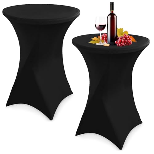 Zhufas 2er-Set Stretch Stehtisch Husse für Bistrotisch Ø 80-85 cm Elegante, Spannbare Tischdecke für Stehtisch, Stretch-Husse Weiß Hussen für Stehtische und Bistrotische（80×110cm,Schwarz） von Zhufas