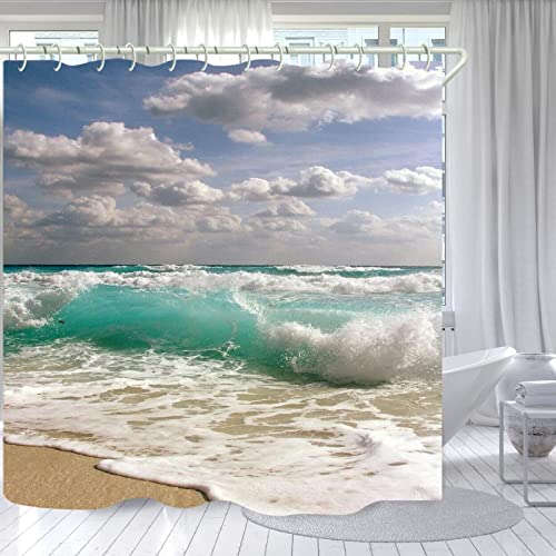 Duschvorhang 120x180 Das Meer Duschrollo Wasserabweisend Anti-Schimmel mit 8 Duschvorhangringen, 3D Bedrucktshower Shower Curtains, für Duschrollo für Badewanne Dusche von Zhwe