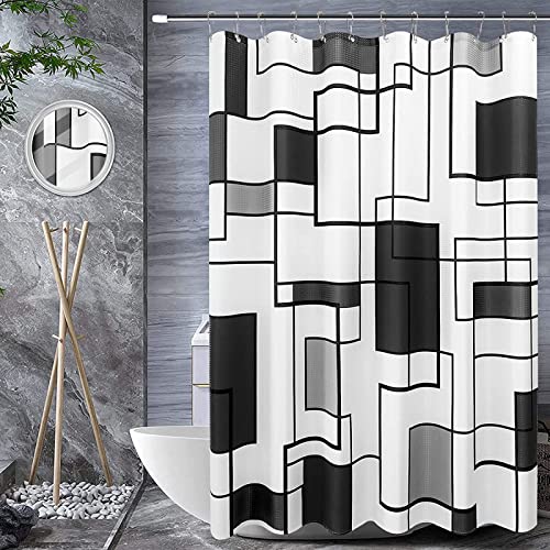 Duschvorhang 120x180 Schwarz Geometrisch Duschrollo Wasserabweisend Anti-Schimmel mit 8 Duschvorhangringen, 3D Bedrucktshower Shower Curtains, für Duschrollo für Badewanne Dusche von Zhwe