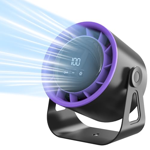 Zhwidnerso Tischventilator, 360° Rotation Ventilator Klein mit Wiederaufladbarem Akku und Nachtlicht, 1-100 Geschwindigkeiten USB Ventilator Leise für Schlafzimmer, Büro, Heim(Schwarz) von Zhwidnerso