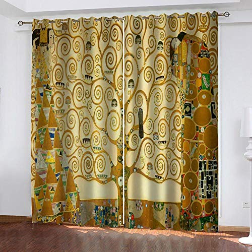 Zhyaunz Schlafzimmer Vorhänge Gustav Klimt Der Baum des Lebens 3D-Druck Verdunkelungsvorhänge Home Wohnzimmer Bürofenster Dekoration 150x165cm von Zhyaunz